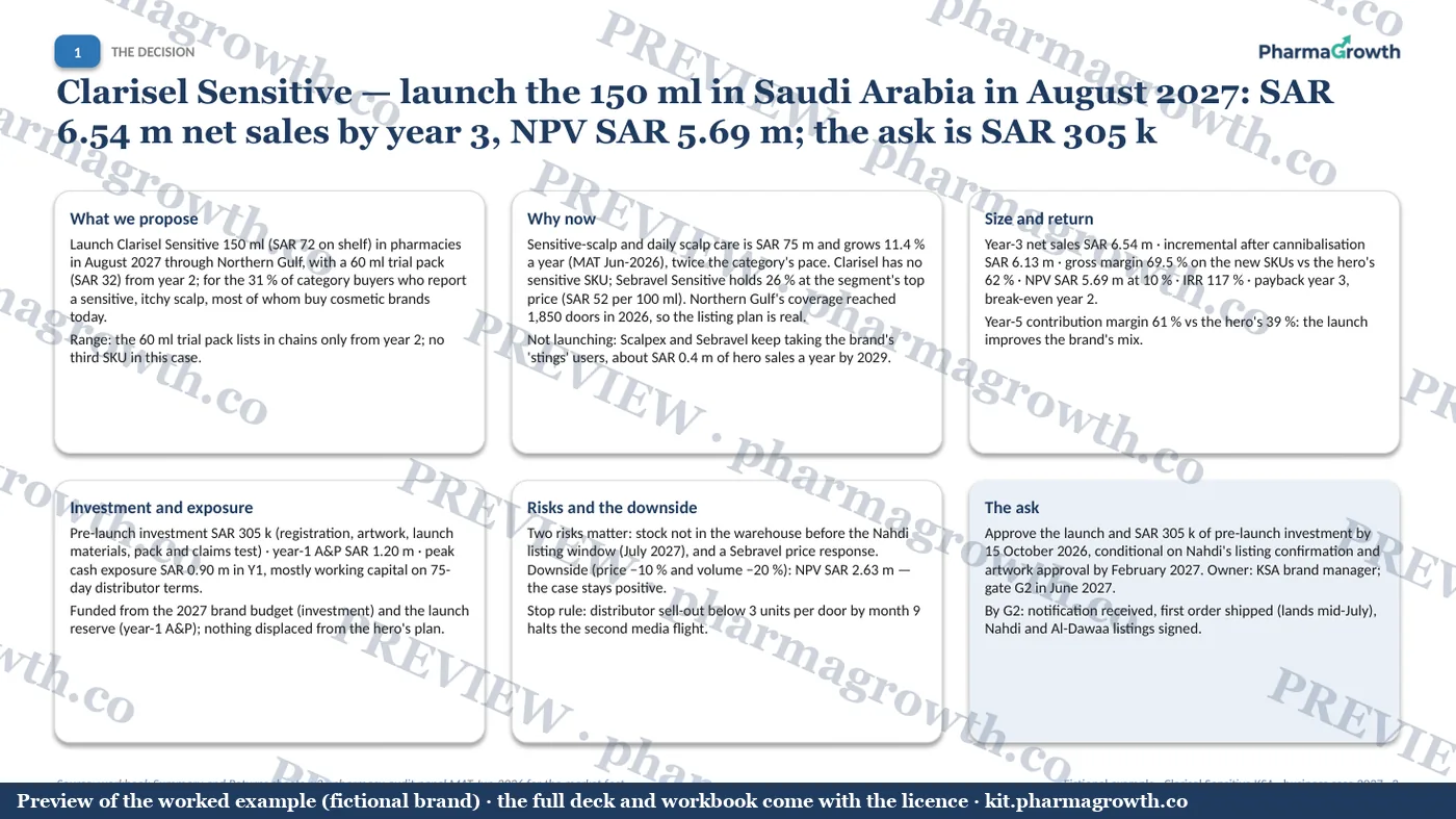 Slide 3 from the Business case and NPV workbook example (watermarked preview)